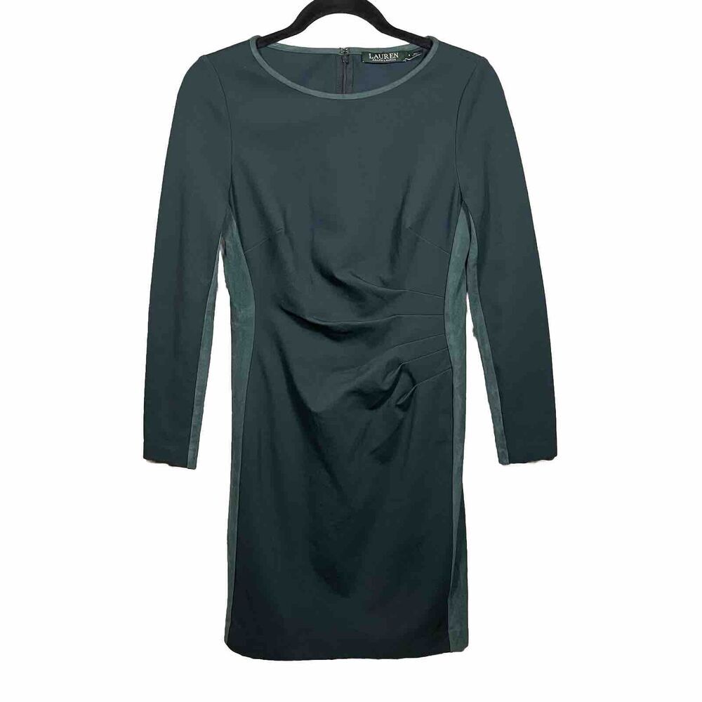 Lauren‎ Ralph Lauren Dark Green Long Sleeve Side Ruche Dress - Size 4